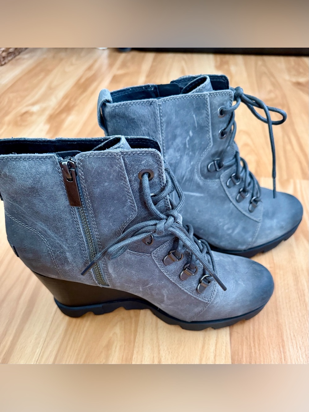 Sorel Gray Lace-Up Suede Ankle Boots